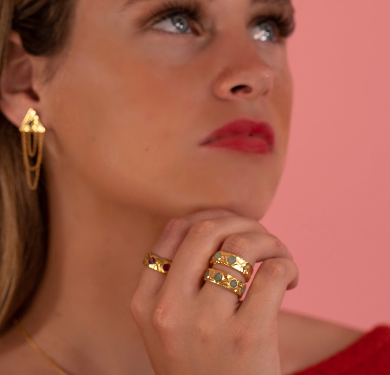 Gold moon drop rings