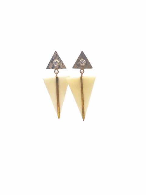 Zamora in Sterling Silver, white triangle drop with gold embossing and Zircon drop