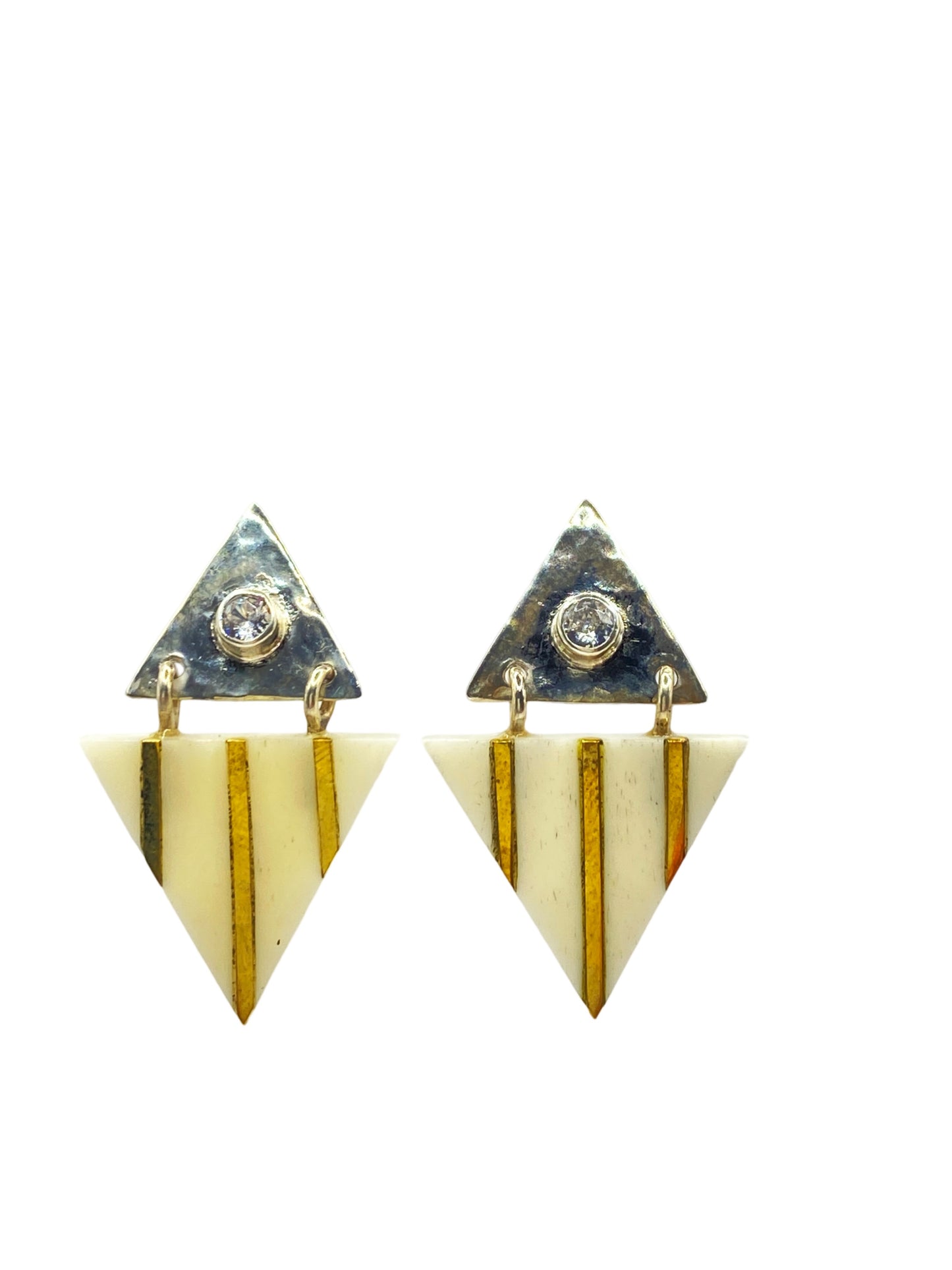 Zali Earings -  Silver and Gold, White with Zircon