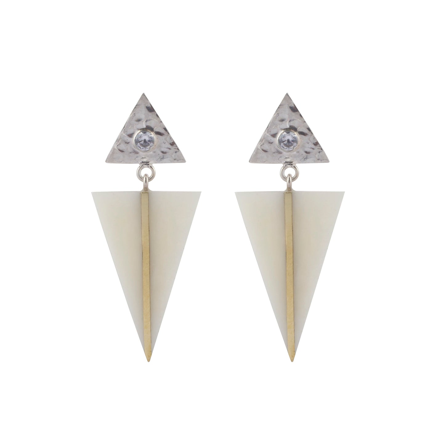 Zamora in Sterling Silver, white triangle drop with gold embossing and Zircon drop