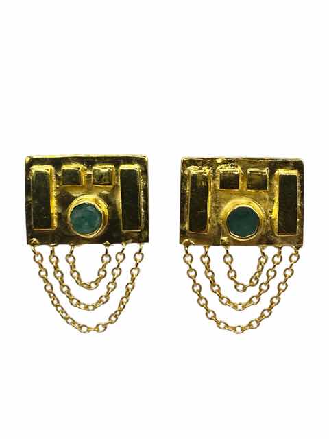 Zara Earing in Gold with onyx - with straight chains